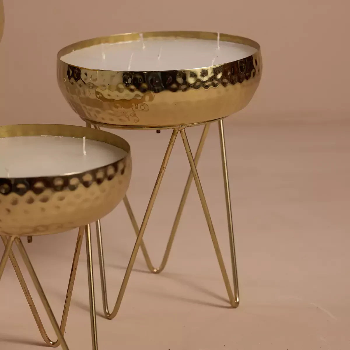 Stardust Gold Hammered Candle Urlis on a stand set of 3
