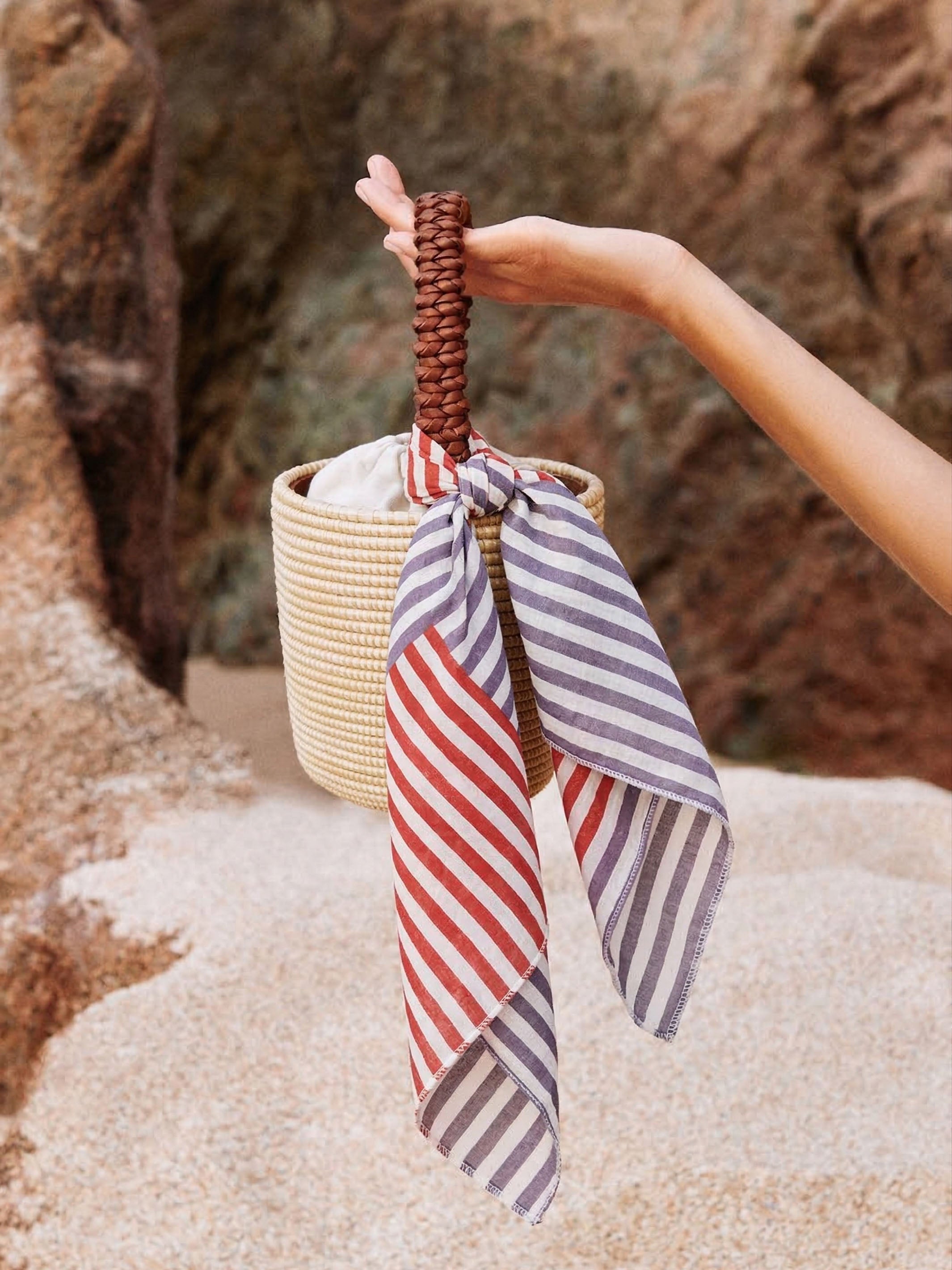 Purple & Red Stripes Bandana I Cotton Square Scarf - Product Image 