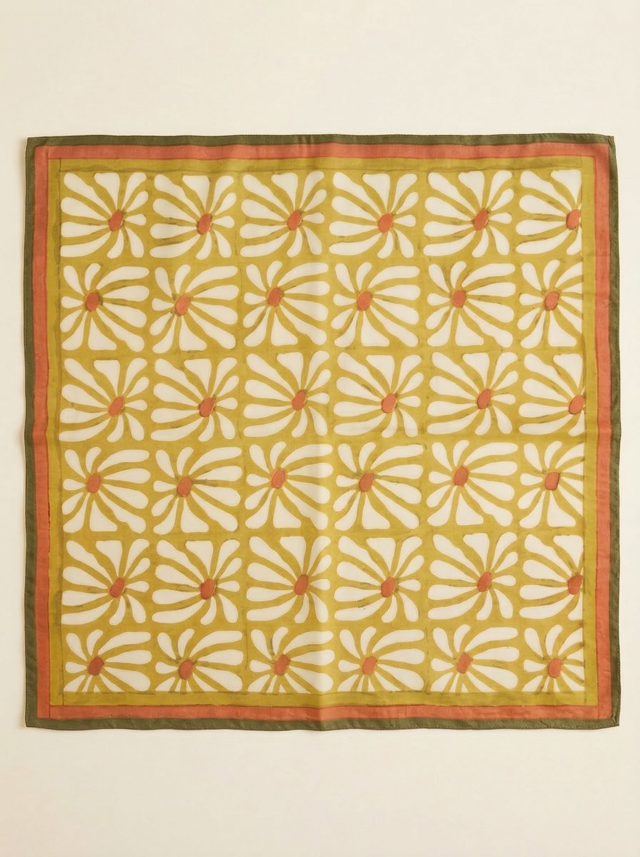 Cotton Square Scarf - Geometric Flowers