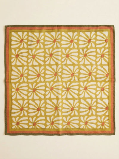 Cotton Square Scarf - Geometric Flowers