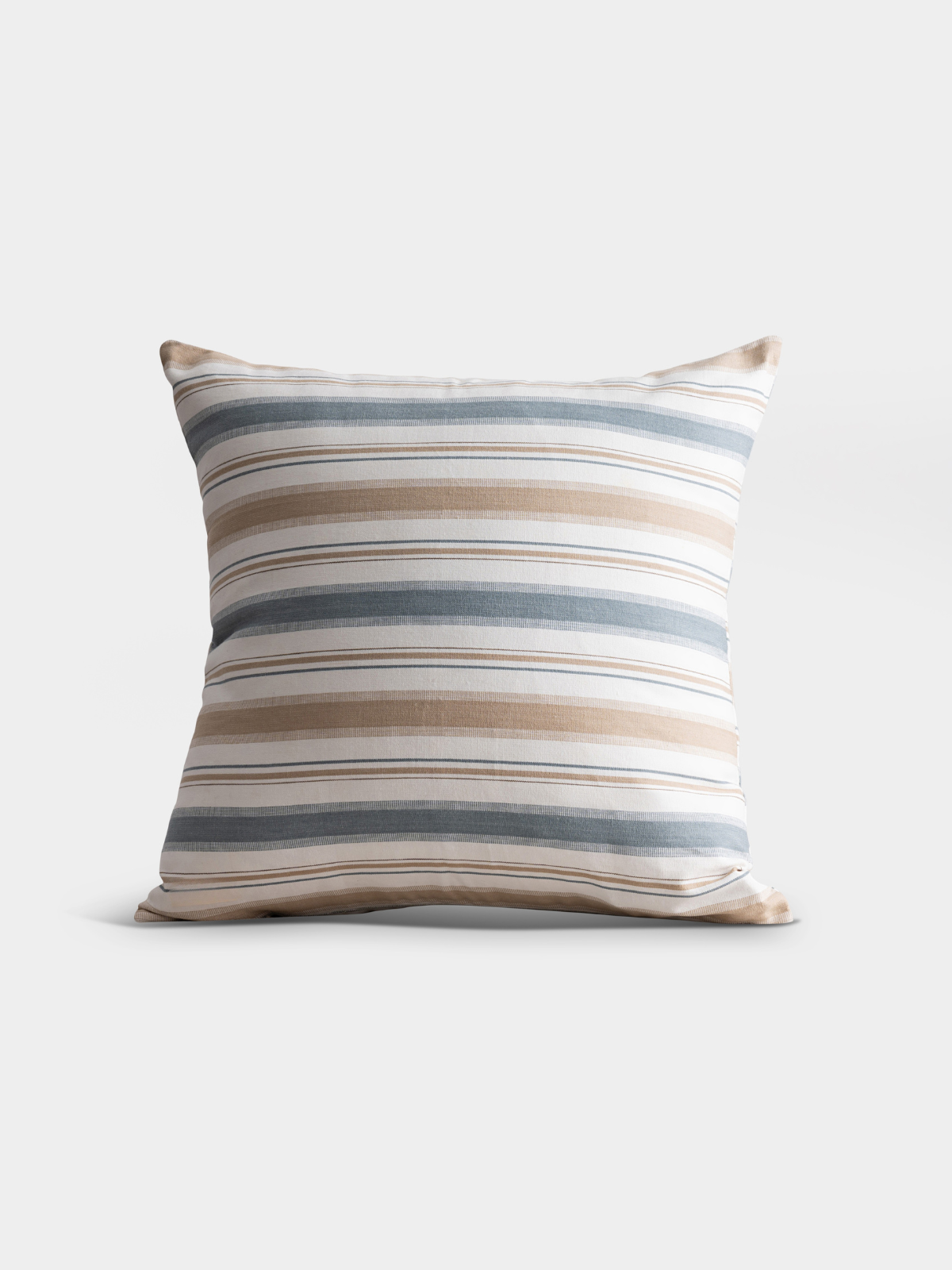 Montauk Blue and Brown Striped Cotton Cushion Cover