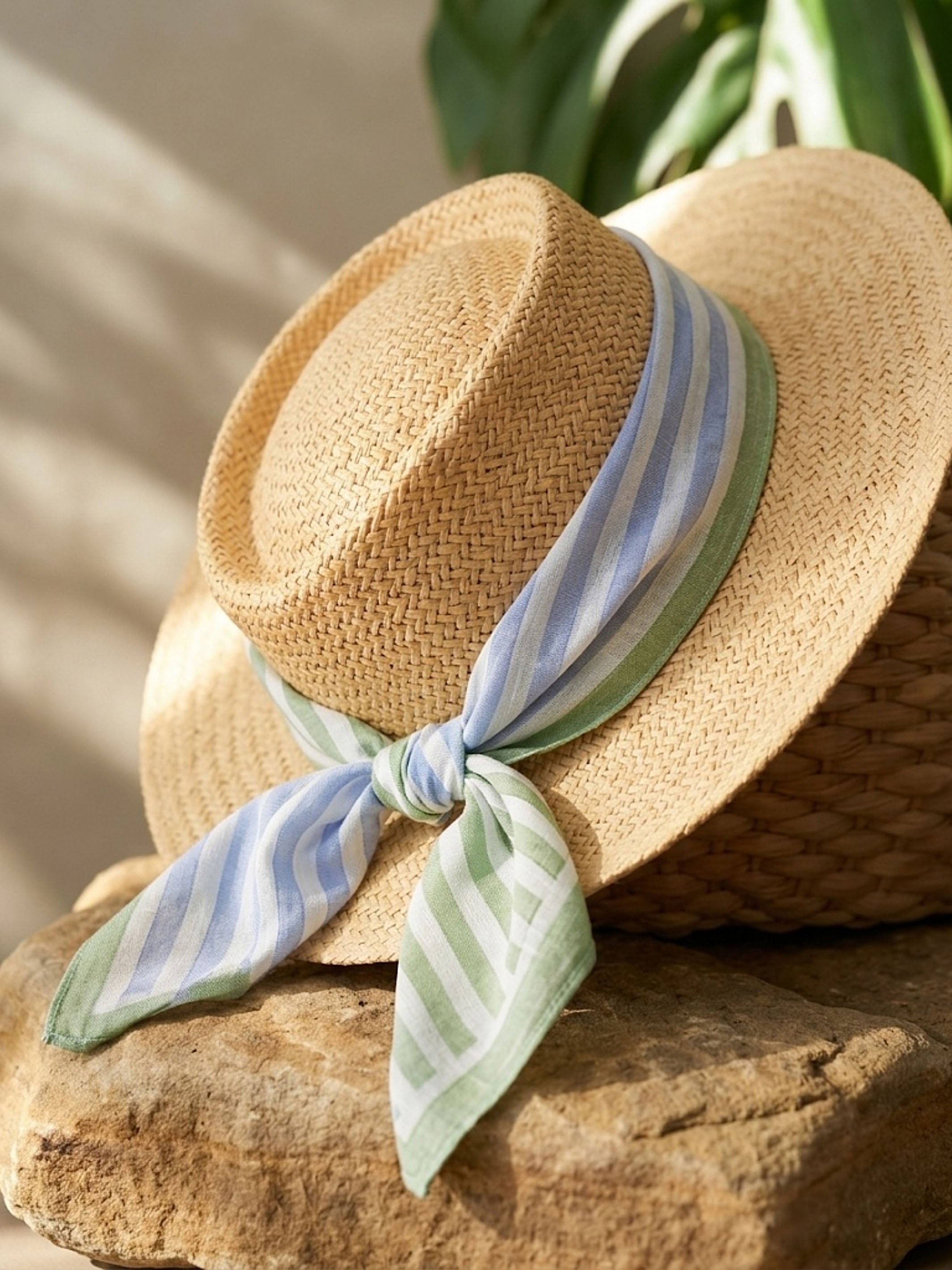 Blue & Green Stripes Bandana I Cotton Square Scarf