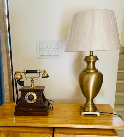 Trophy Brass Table Lamp, Antique Gold (27") – Off-White 14" Shade