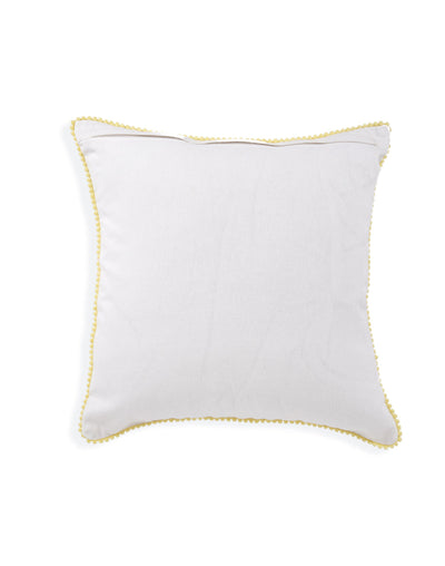 Set Of 2 - Off White Floral Embroidery Cotton Cushion Cover  - 16"X16"
