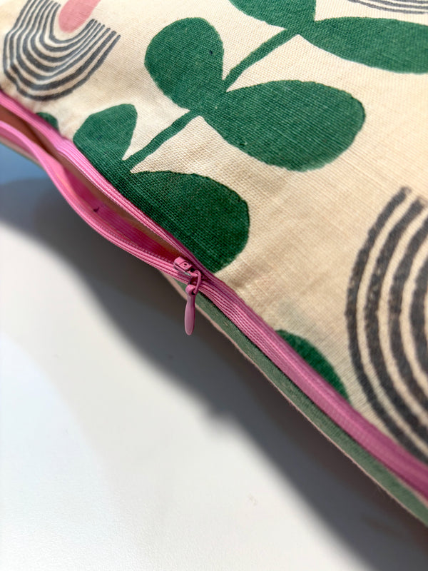 Mid-Modern Reversible Cotton Cushion Cover l Beige & Green