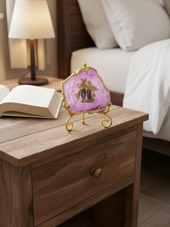 Natural Agate Stone Radha Krishna Frame Showpiece
