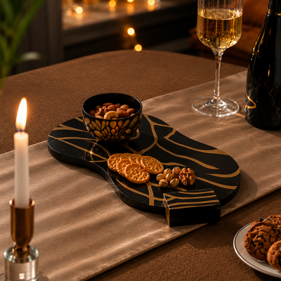 SERPENTINE - WOOD BLACK GOLD PLATTER TRAY