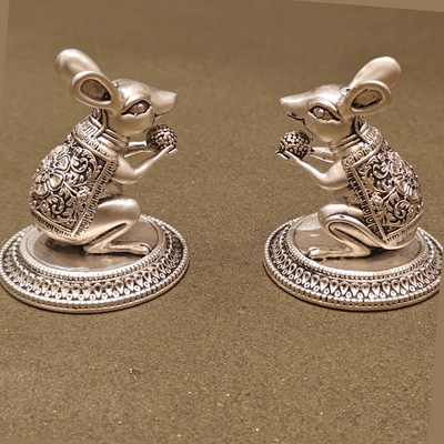 Silver-Plated Mushak with Laddu