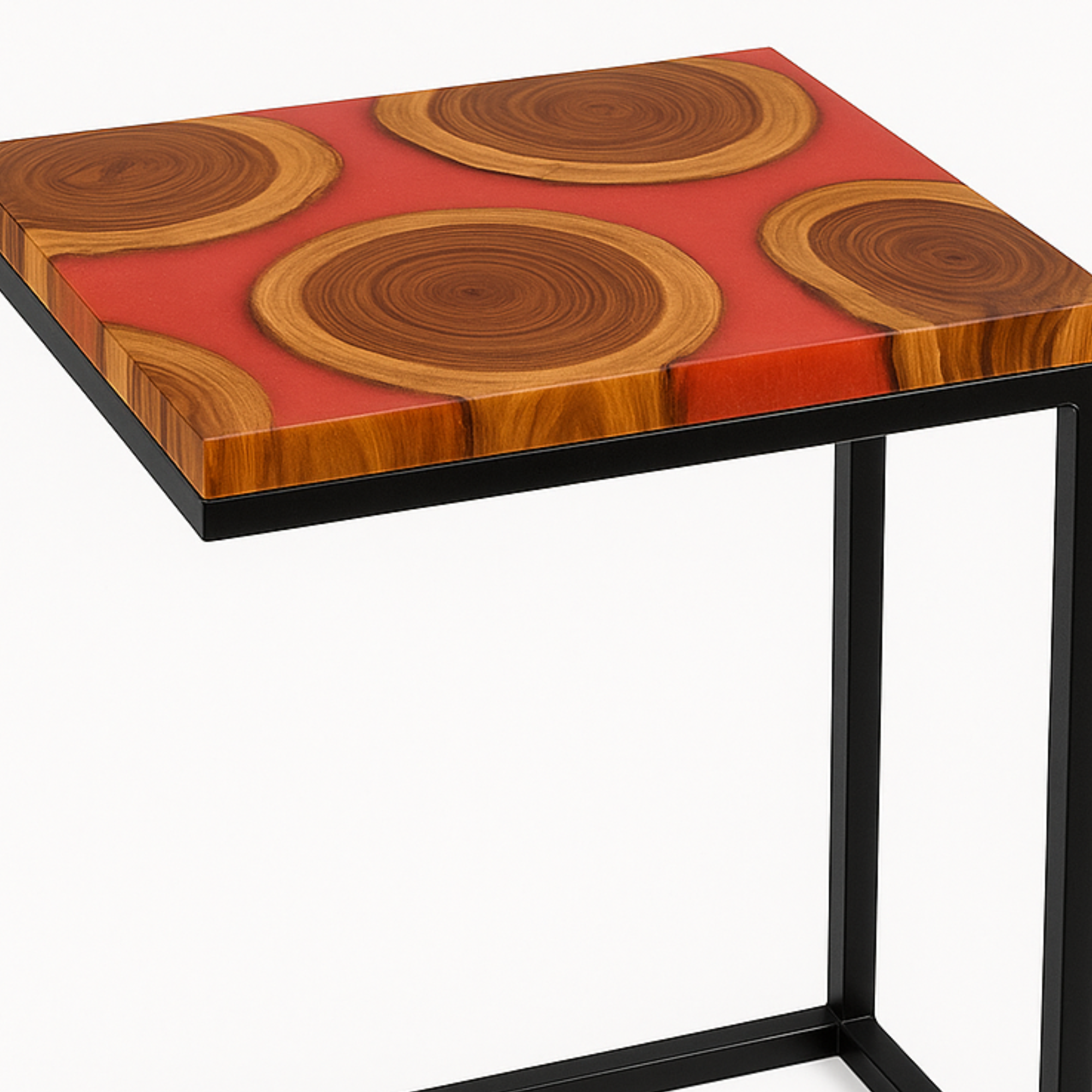 Teak Wood Epoxy End Table – Red Resin Finish