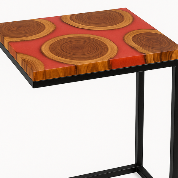 Teak Wood Epoxy End Table – Red Resin Finish