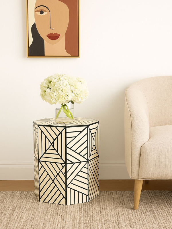 Resin Inlay Geometric Monochrome Side Table