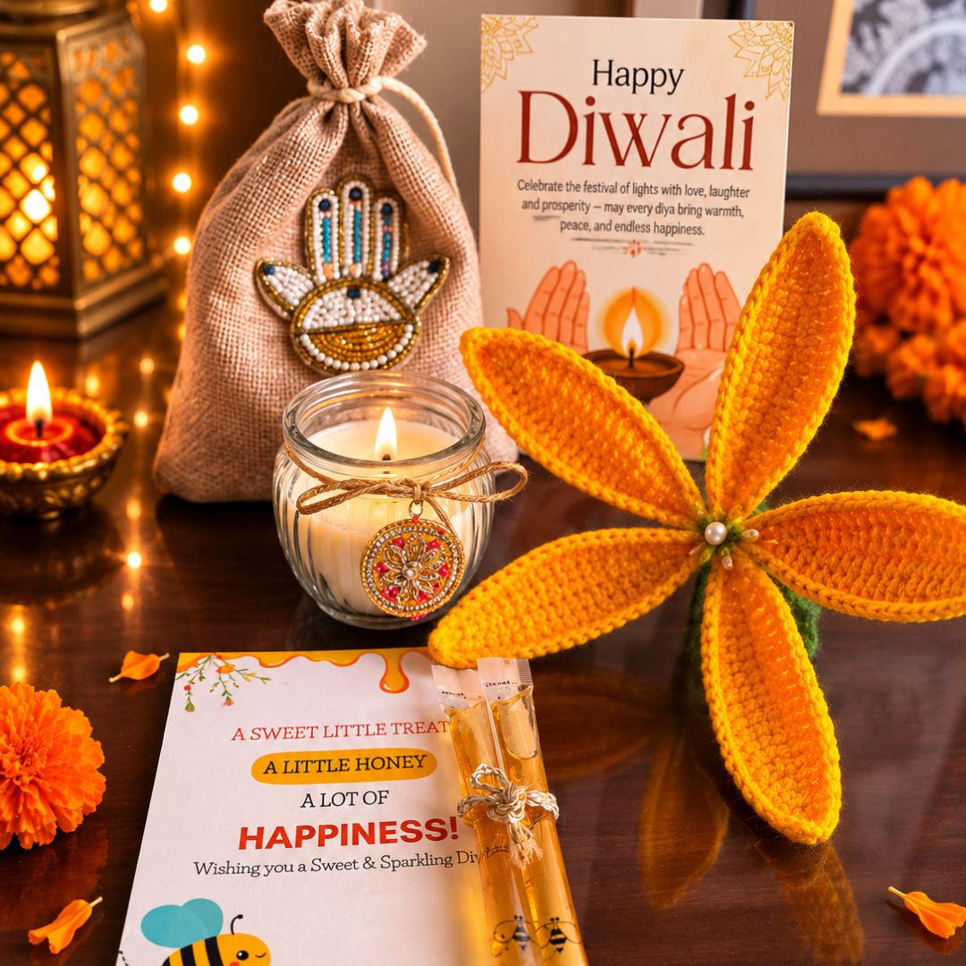 Sunshine Crochet Tulip Candle Gift Hamper – Elegant Diwali Gift - https://artecasa.in/