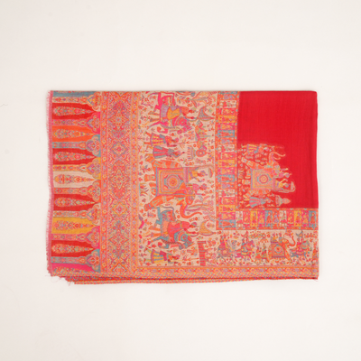 Darbar 4 Side Border Stole- Red