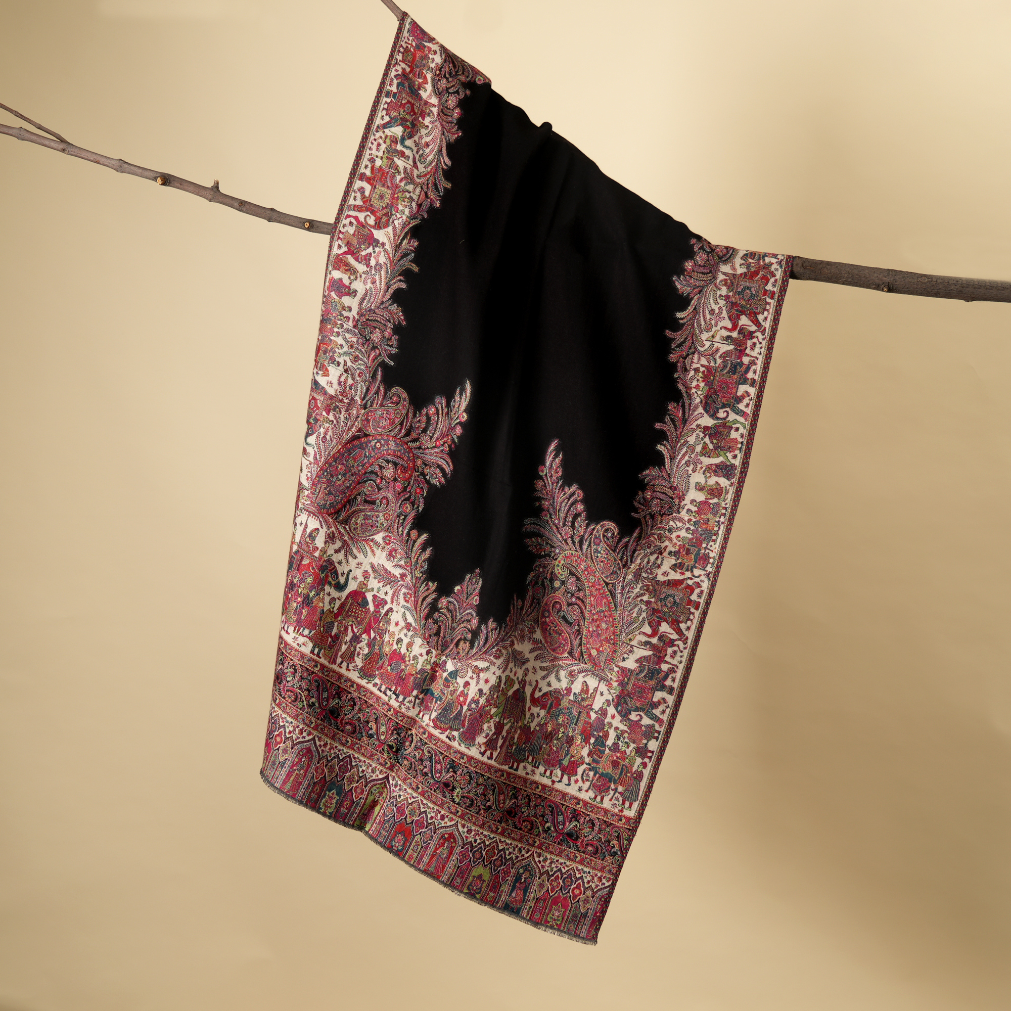 Darbar 4 Side Border Stole- Black