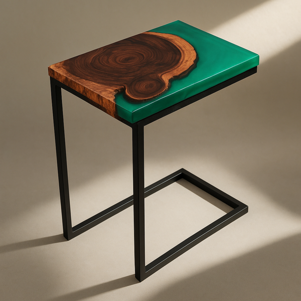 Teak Wood Epoxy End Table – Green Resin Finish