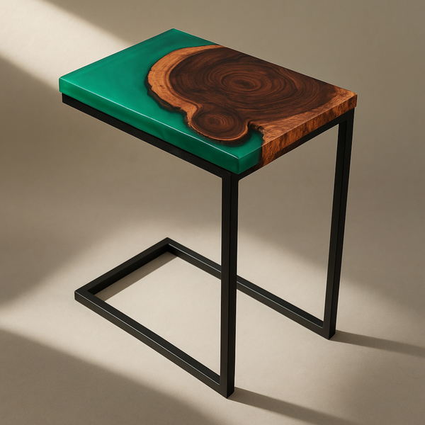 Teak Wood Epoxy End Table – Green Resin Finish