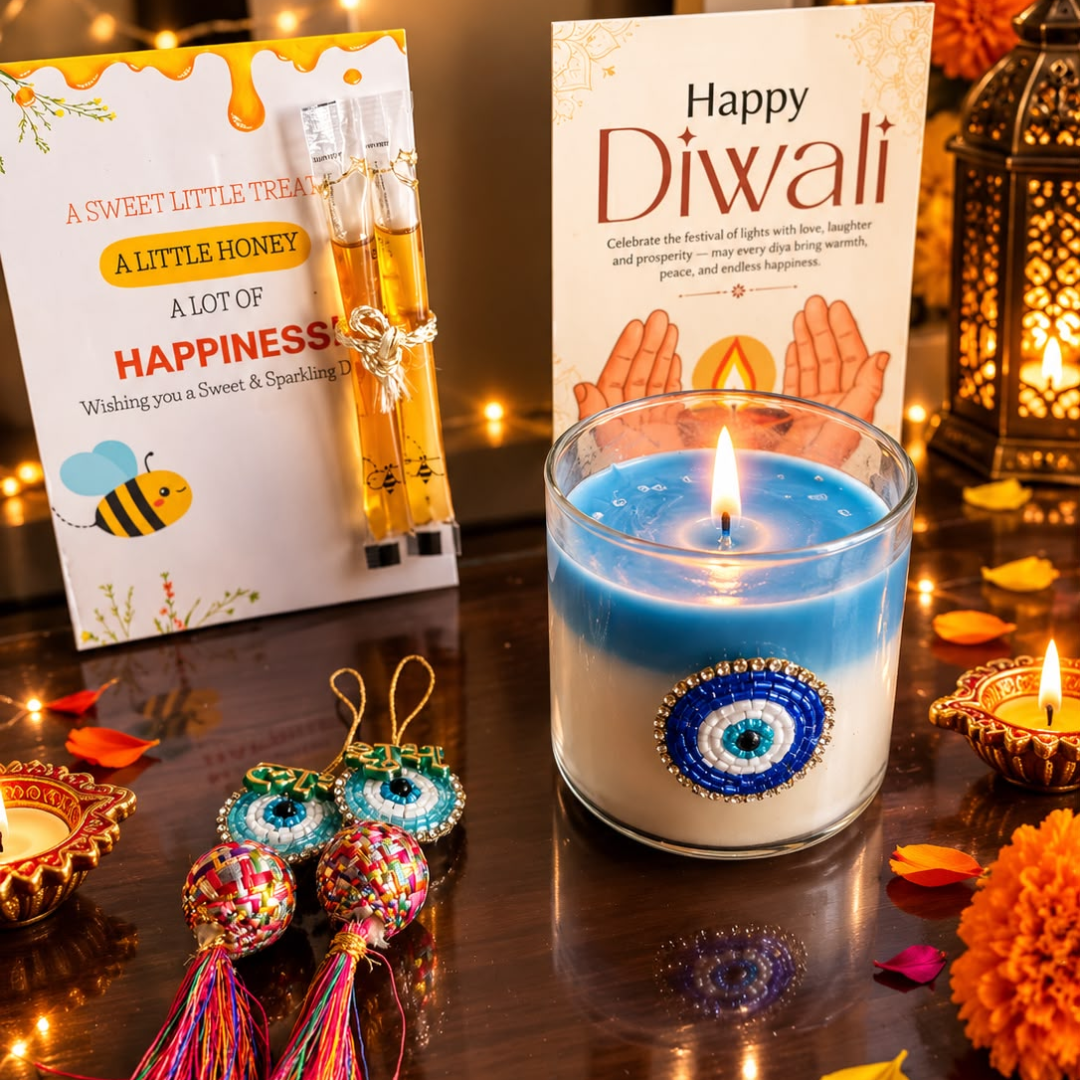 Nazar Halo Diwali Candle Gift Hamper – Evil Eye Festive Gift - https://artecasa.in/