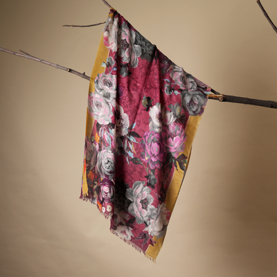 Crimson Bloom Fine Wool Stole