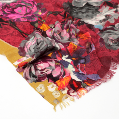 Crimson Bloom Fine Wool Stole