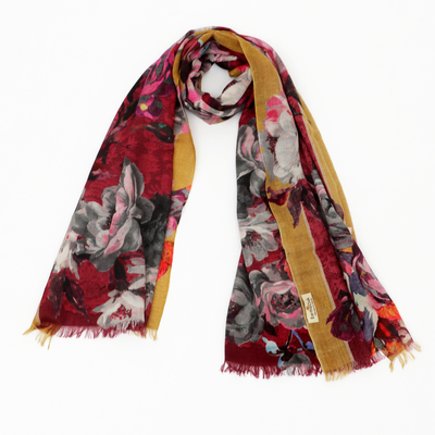 Crimson Bloom Fine Wool Stole