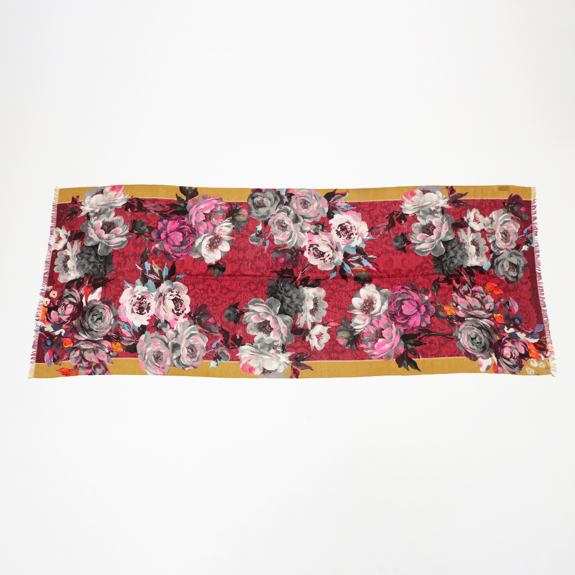 Crimson Bloom Fine Wool Stole