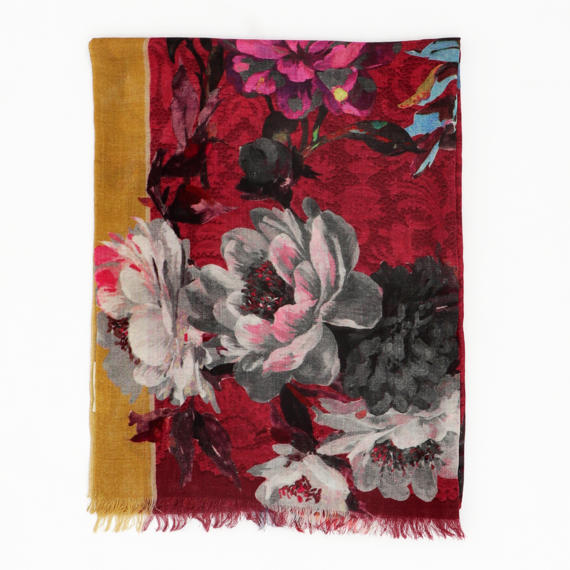 Crimson Bloom Fine Wool Stole