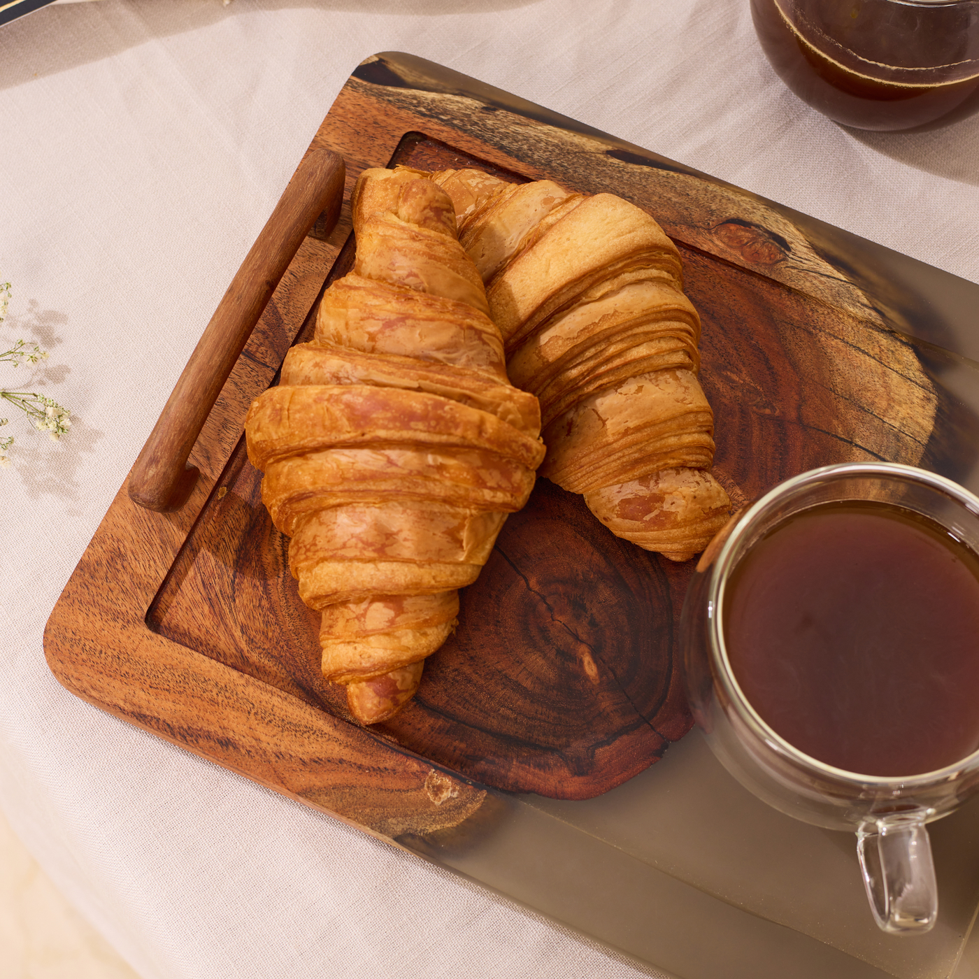 Wooden Tray with Handles – Acacia Wood, Translucent Grey Resin Finish