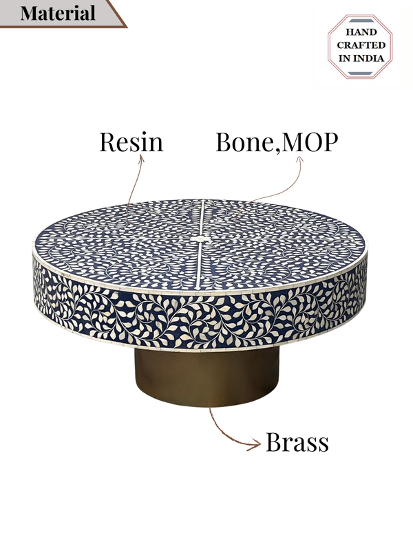 Inlay Blue Round Coffee Table - Cleo