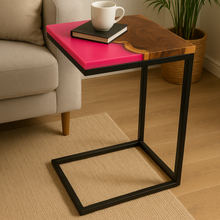 Teak Wood Epoxy End Table – Pink Resin Finish