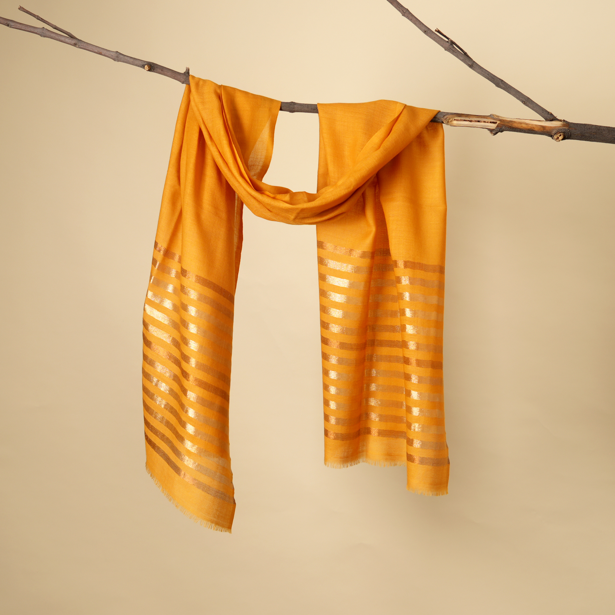 Winter Glow Wool Zari Stole-Yellow
