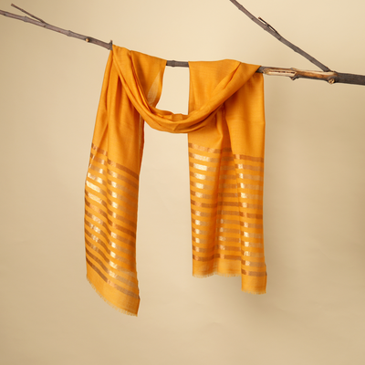 Winter Glow Wool Zari Stole-Yellow