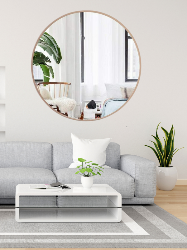 Rosegold Round Mirror in Steel Frame