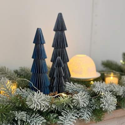 Blue Tree with silver glitter edging Set of 3