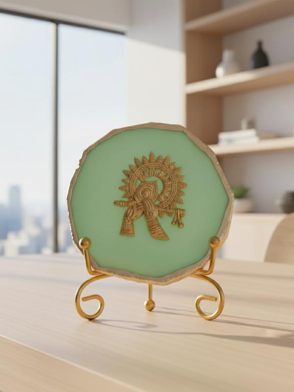 Agate Metal Krishna Decorative Plate with Stand