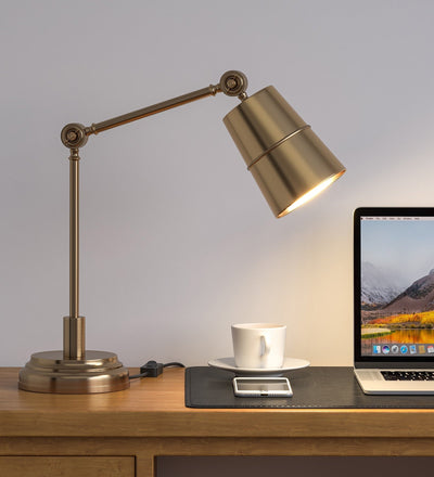 Adjustable Study Desk Lamp, Antique Brass – Movable Arm