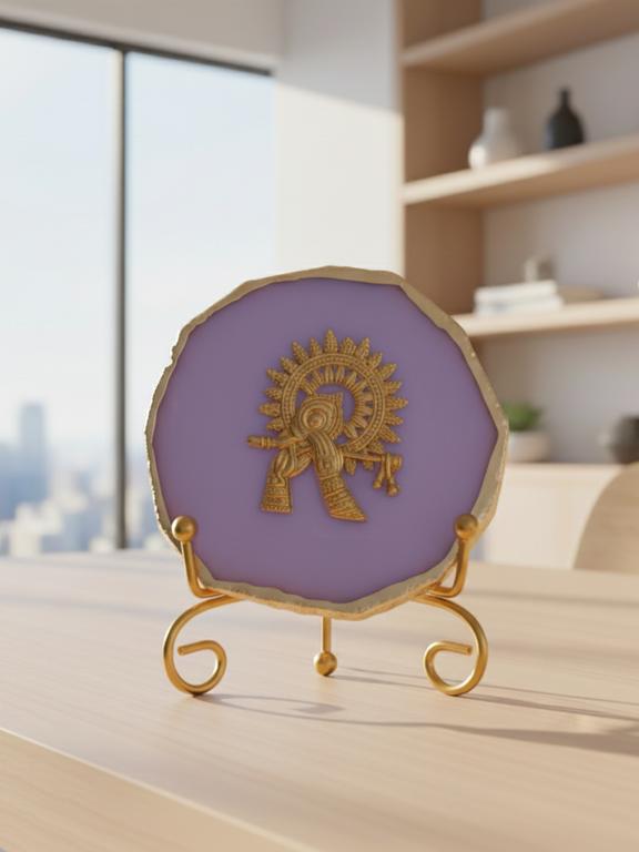 Agate Metal Krishna Decorative Plate with Stand
