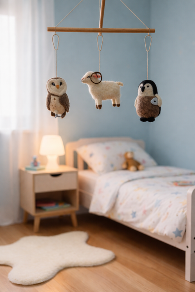 Handmade Felt Animals Nursery Decor (Owl + Ram + Penguin)