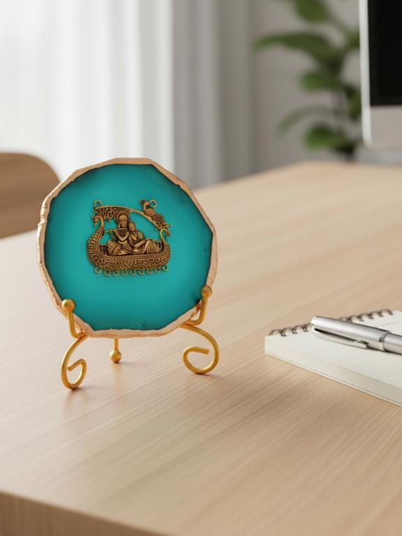 Agate Metal Radha Krishna Decorative Plate with Stand