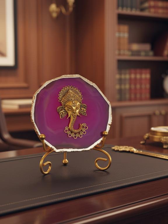 Agate Metal Ganesha Decorative Plate with Stand