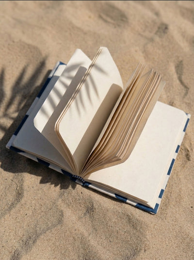 Handcrafted Sustainable A5 Diary Journal Notebook | Handmade Paper | Blue Retro Checks