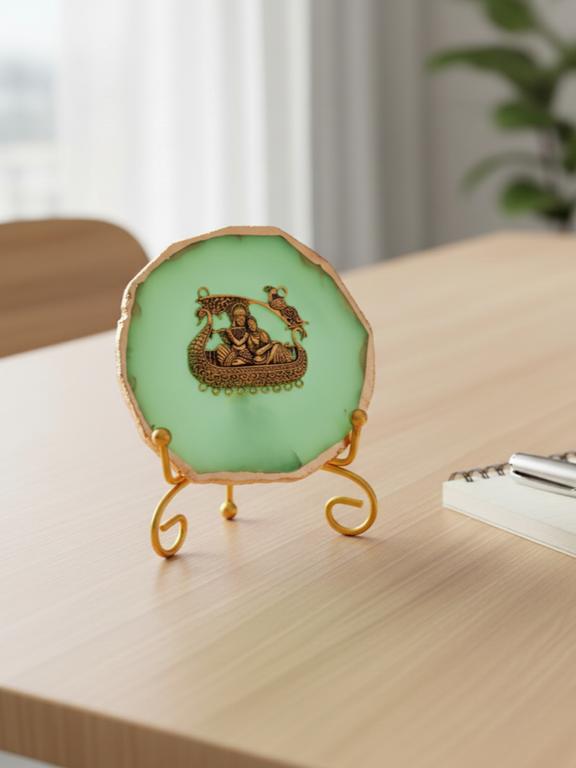 Agate Metal Radha Krishna Decorative Plate with Stand