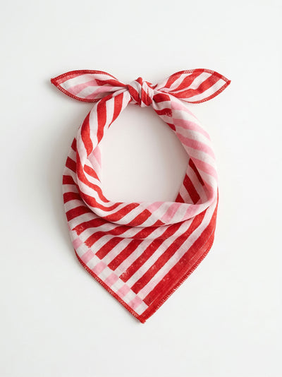 Pink & Red Stripes Bandana Cotton Square Scarf