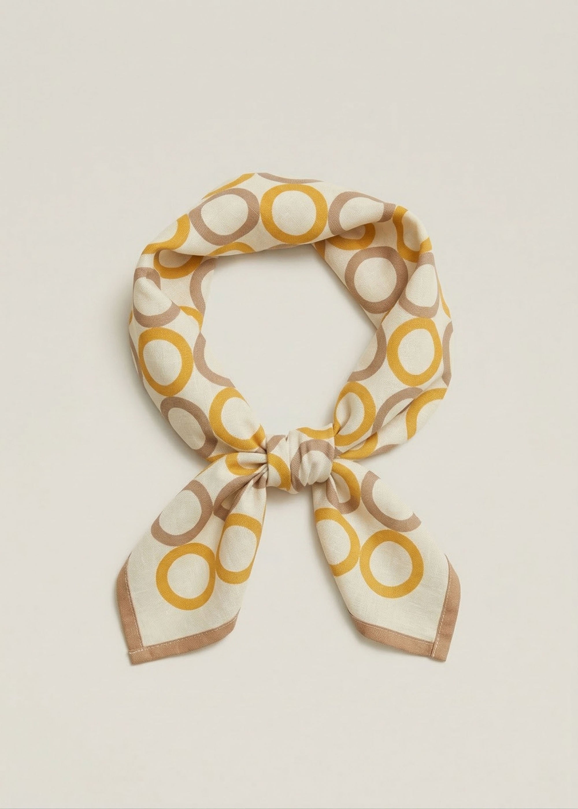 Yellow & Brown Geometric Circles Bandana I Cotton Square Scarf