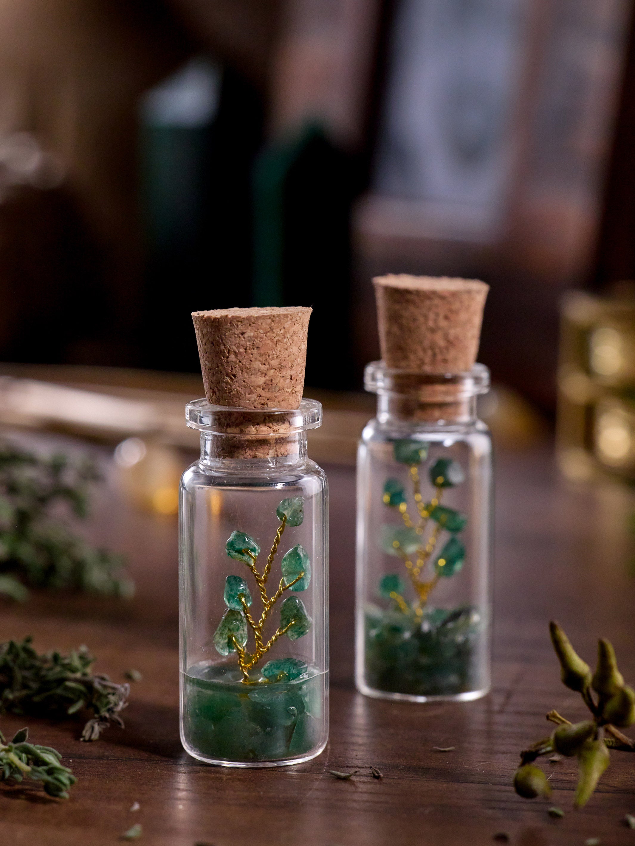 Semi-precious Gemstone - Green Aventurine Bottle Tree - Set of 2