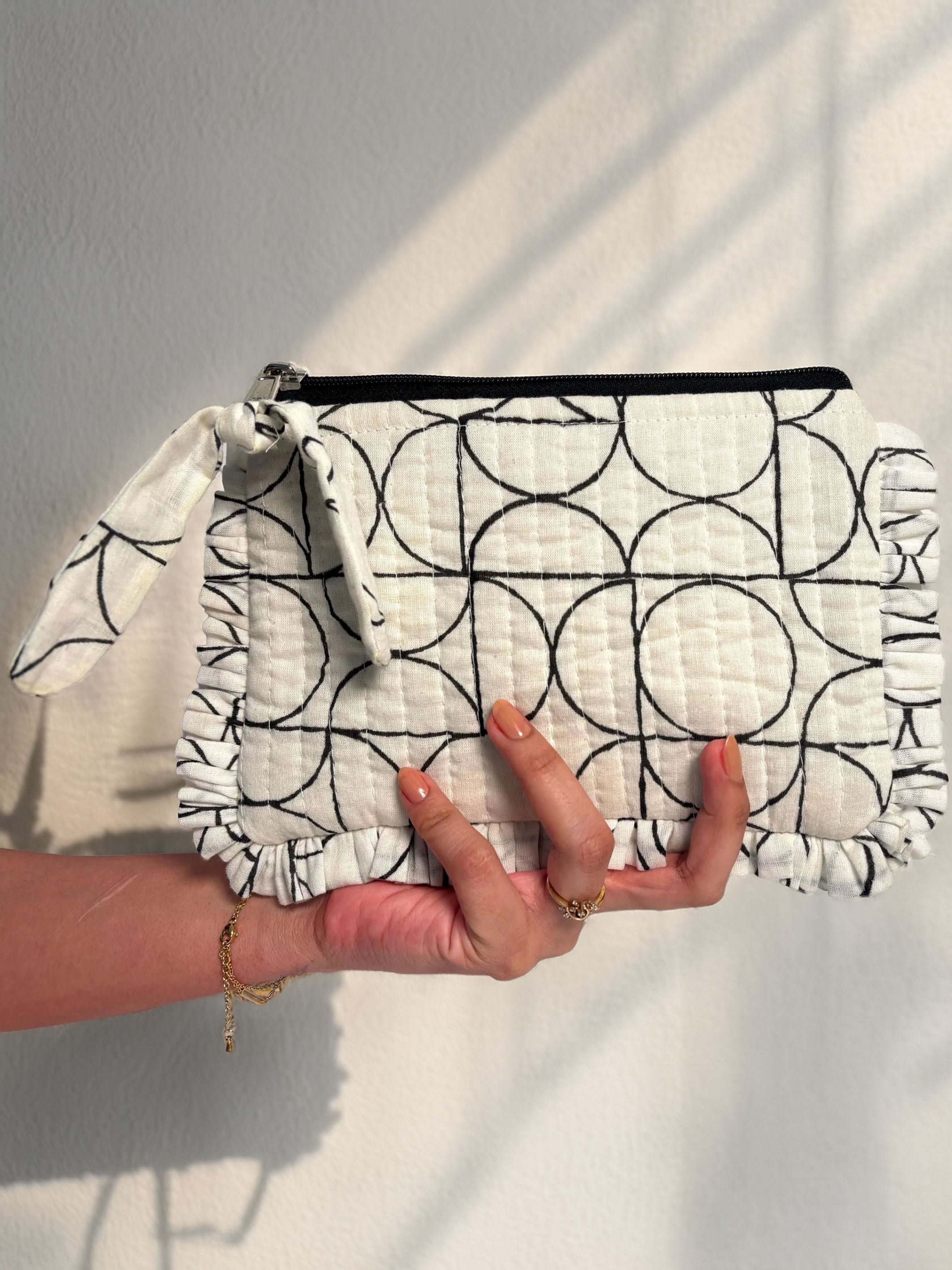 Sustainable Quilted Cotton Travel Pouch l Black & White Organizer