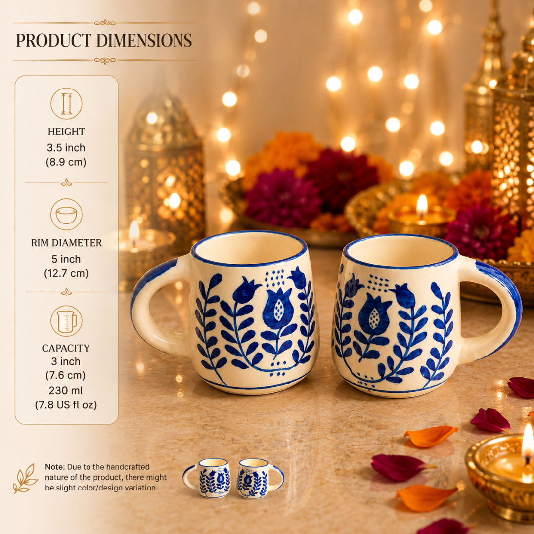 Ocean Bloom Blue Ceramic Mug Set of 2 | Elegant Blue Coffee Mugs - https://artecasa.in/