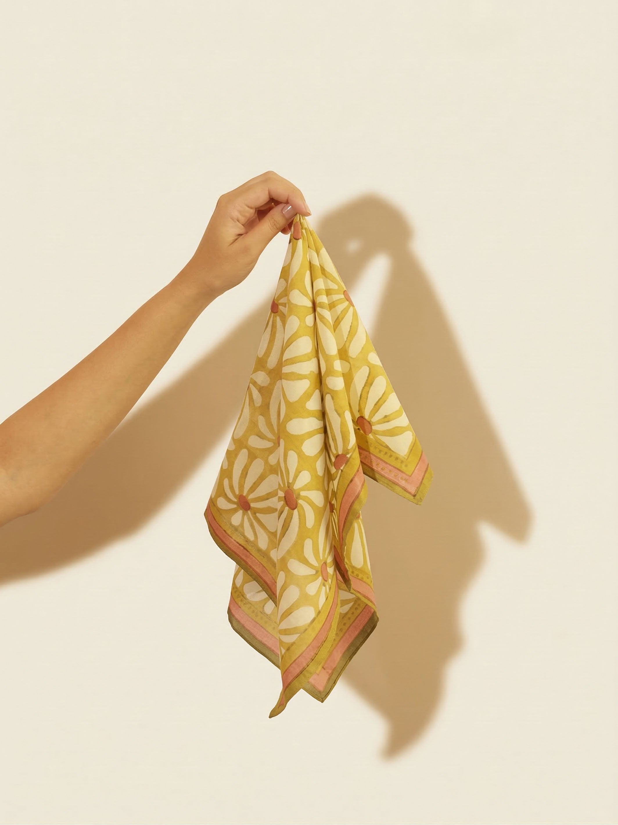 Cotton Square Scarf - Geometric Flowers