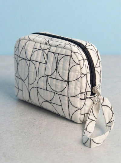 Sustainable Quilted Cotton Travel Pouch l Black & White Organizer