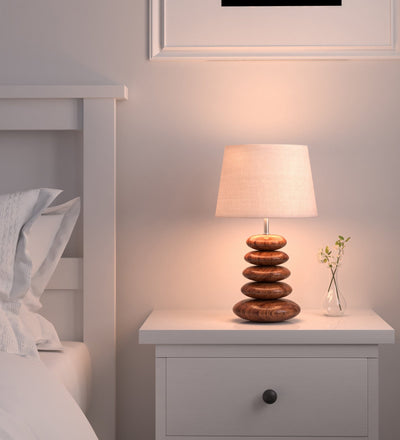 Wooden Pebble Table Lamp (18") – Cream Jute Shade