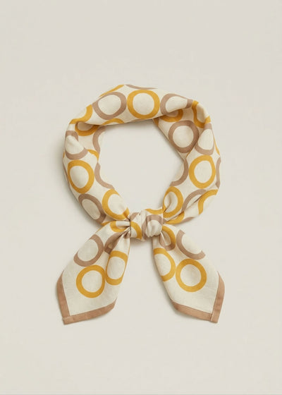 Yellow & Brown Geometric Circles Bandana I Cotton Square Scarf